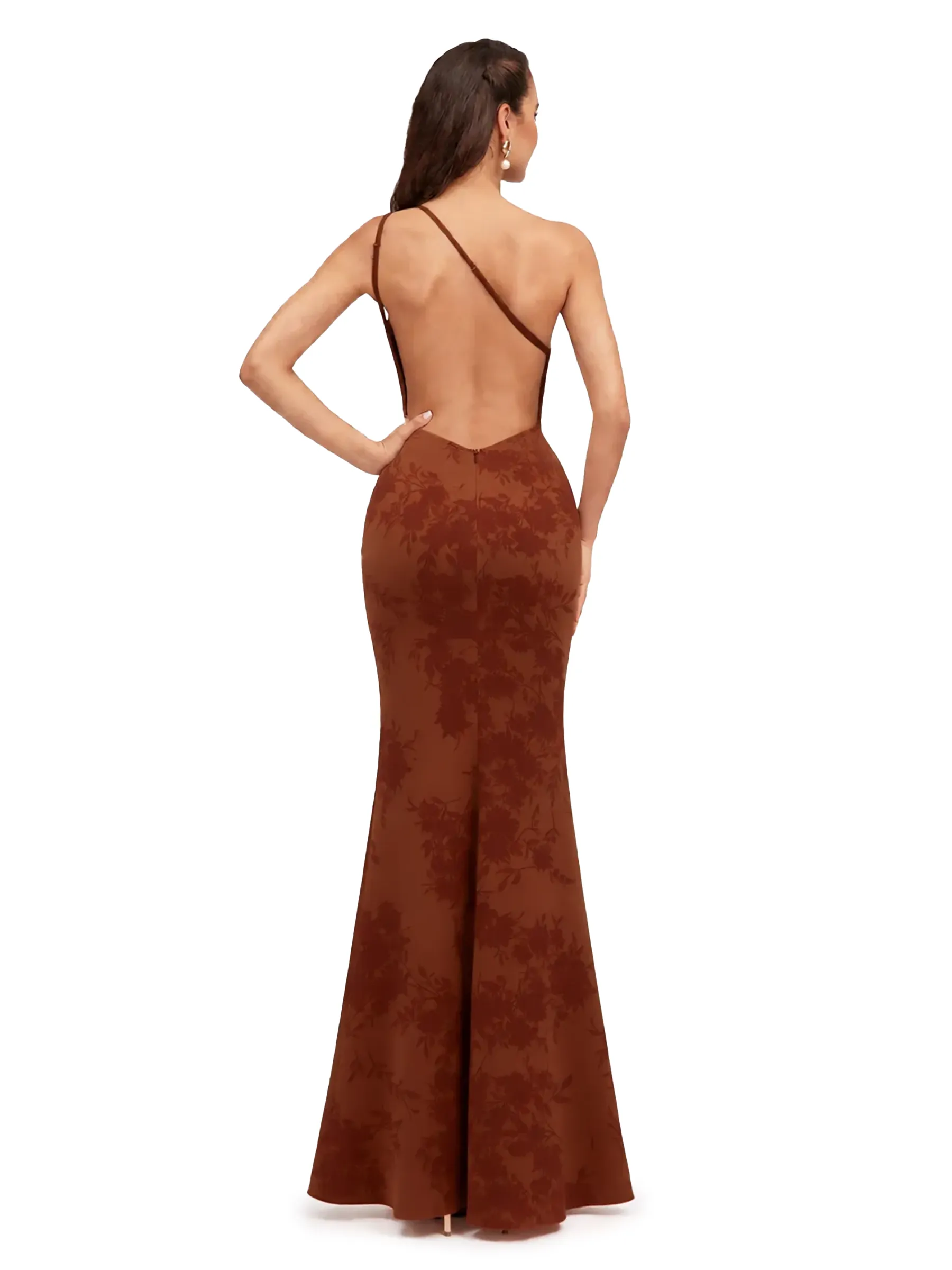 Elegant One Shoulder Mermaid Floral Satin Maxi Floral Formal Dresses For Women sold by ChicSew product image thumbnail 2