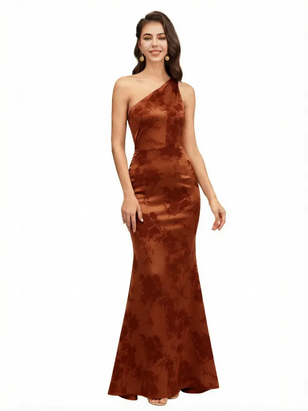 Elegant One Shoulder Mermaid Floral Satin Maxi Floral Formal Dresses For Women made by ChicSew