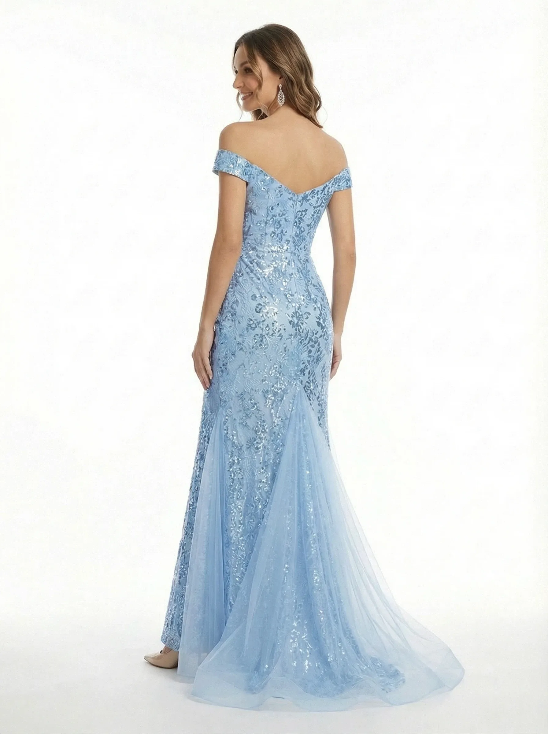 Elegant Off The Shoulder Mermaid Prom Gown with Ruched Lace and Sequined Sparkle sold by ChicSew product image thumbnail 3