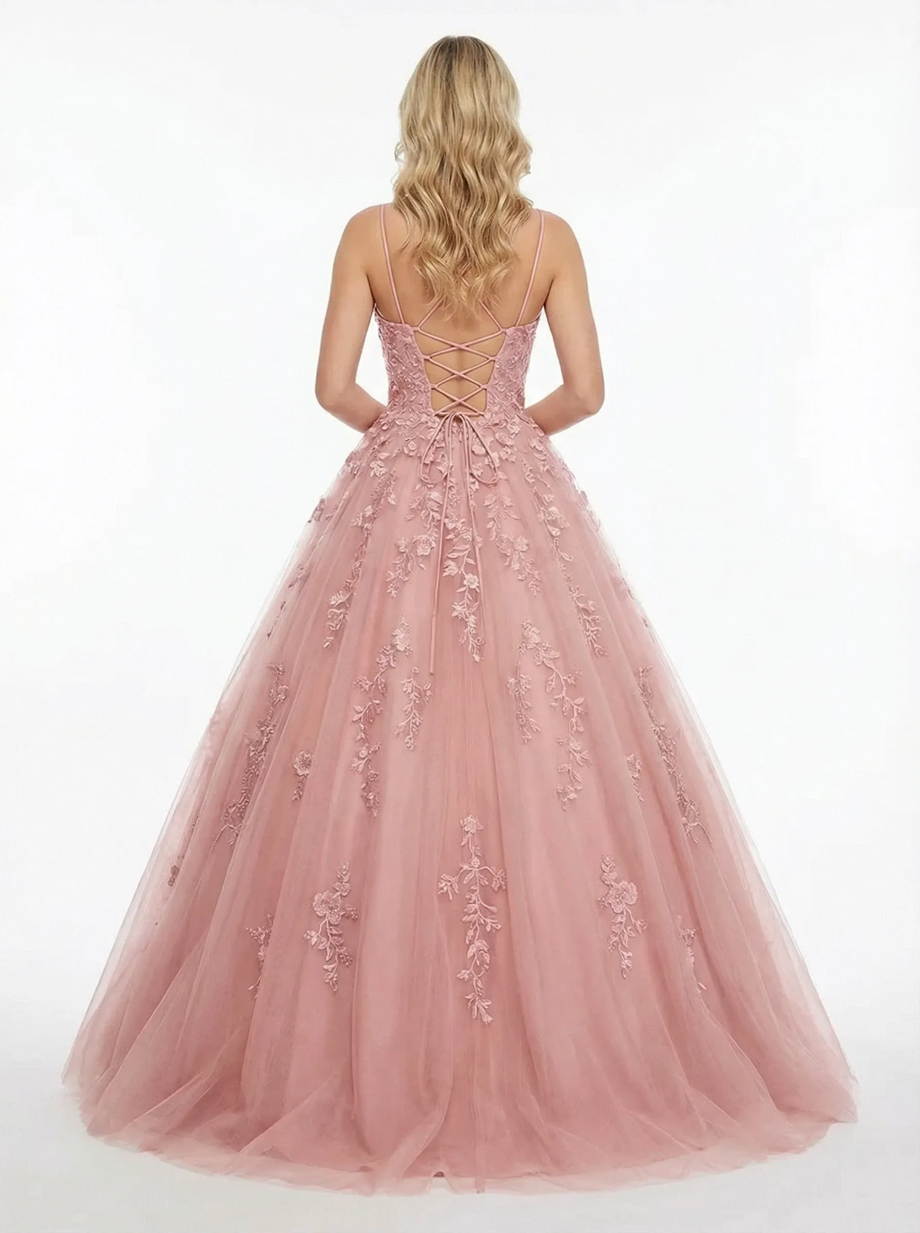 Fancy Illusion A line Long Tulle Lace Ball Gown Party Prom Dresses sold by ChicSew product image thumbnail 2