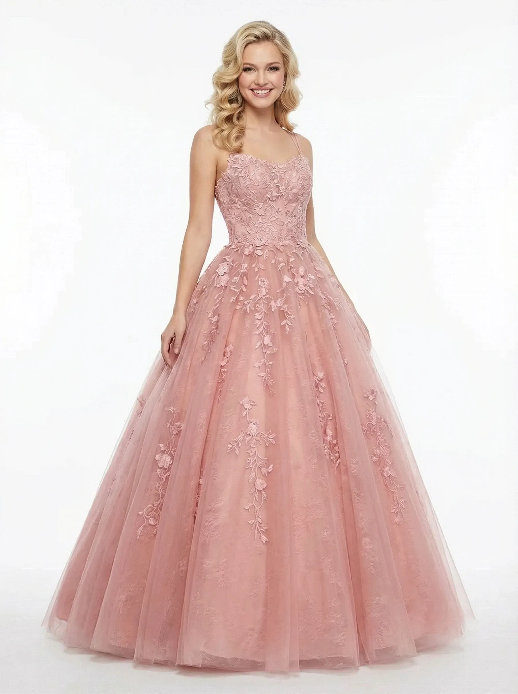 Fancy Illusion A line Long Tulle Lace Ball Gown Party Prom Dresses sold by ChicSew