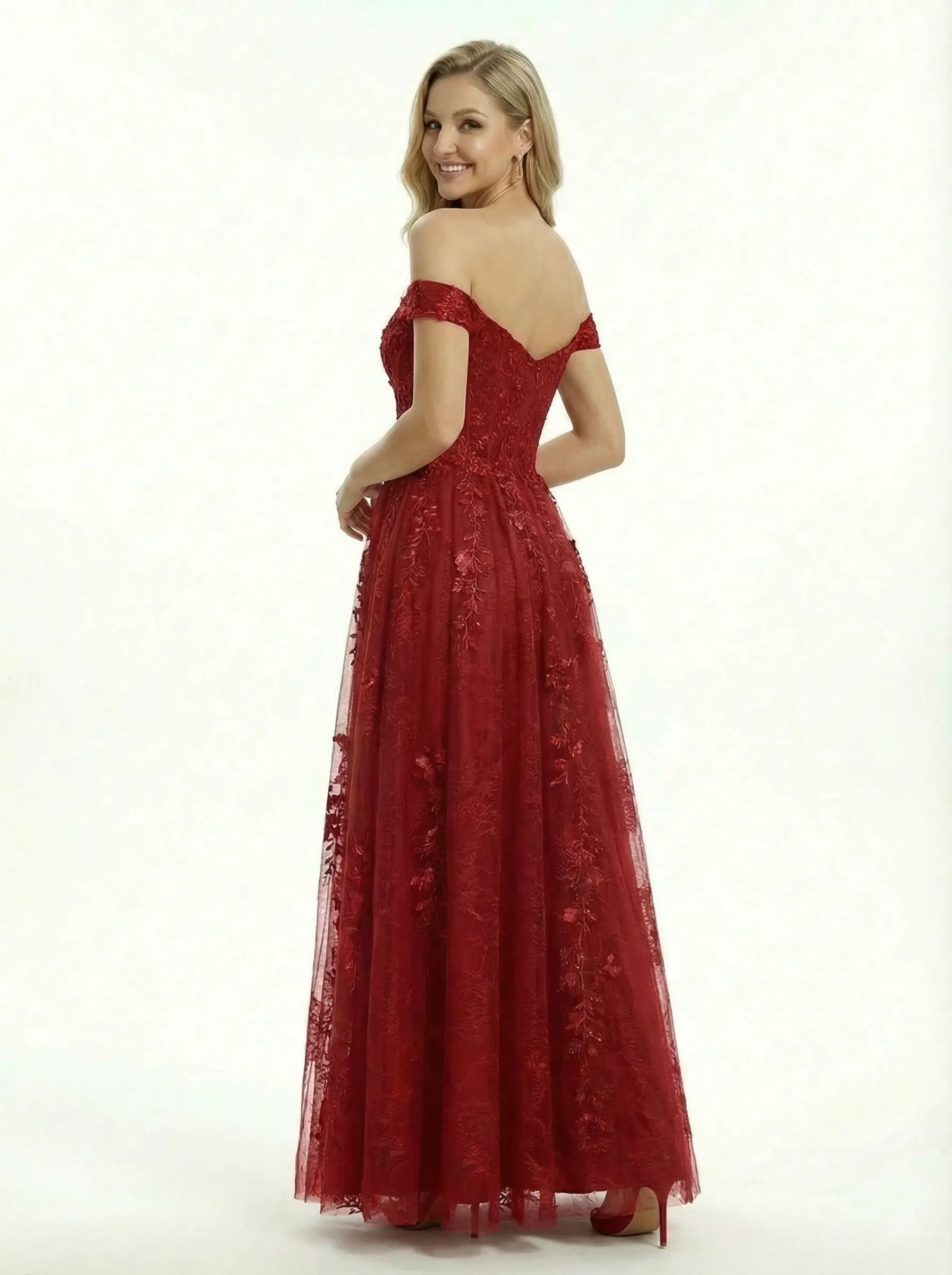 ChicSew Pretty Lace Applique Off the Shoulder A-Line Tulle Prom Party Gown sold by ChicSew product image thumbnail 3