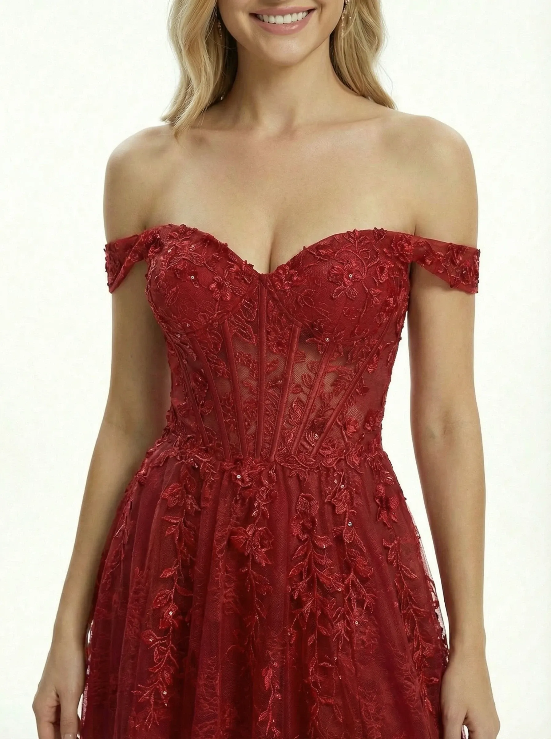 ChicSew Pretty Lace Applique Off the Shoulder A-Line Tulle Prom Party Gown sold by ChicSew product image thumbnail 2
