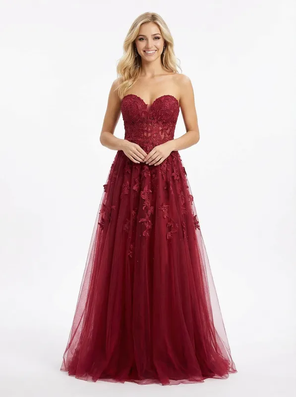 Classy Sweetheart Cut Out Lace Prom Dress Sleeveless A-Line Tulle Formal Party Gown sold by ChicSew