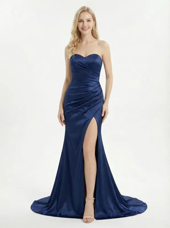 Strapless Satin Ruched SatinSweetheart Slit Mermaid Formal Dress sold by ChicSew