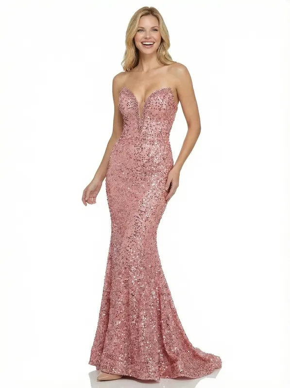 Strapless Sweetheart Lace Prom Gown Mermaid Sequin Long Formal Dress sold by ChicSew