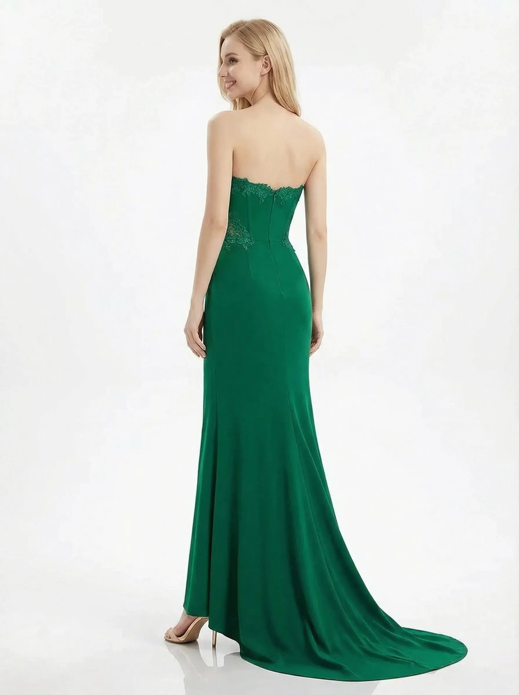 Sexy Strapless Prom Dress High Slit Ruched Satin Mermaid Formal Gown sold by ChicSew product image thumbnail 3