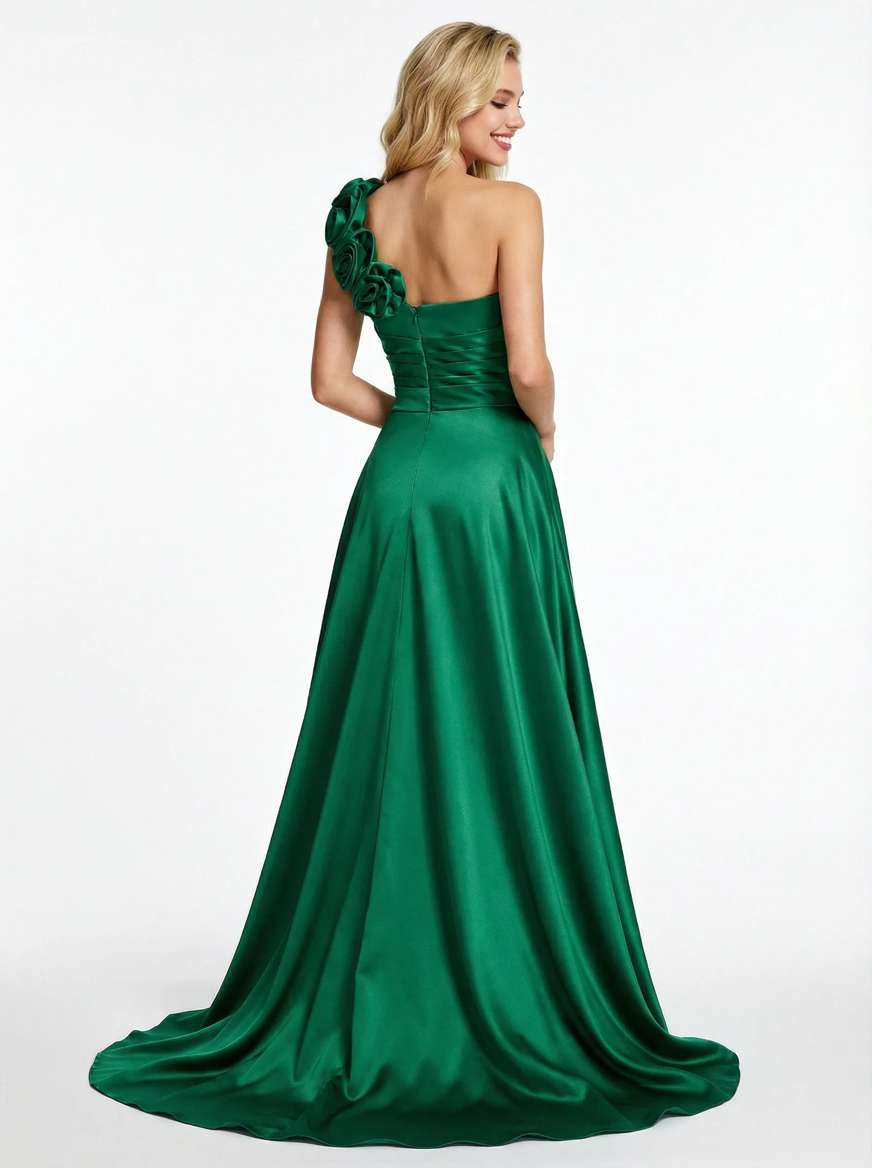 ChicSew Unique 3D Handmade Flower One Shoulder Satin A-line Prom Dress sold by ChicSew product image thumbnail 3