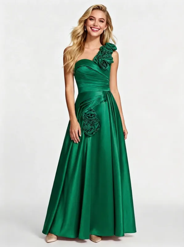 ChicSew Unique 3D Handmade Flower One Shoulder Satin A-line Prom Dress sold by ChicSew
