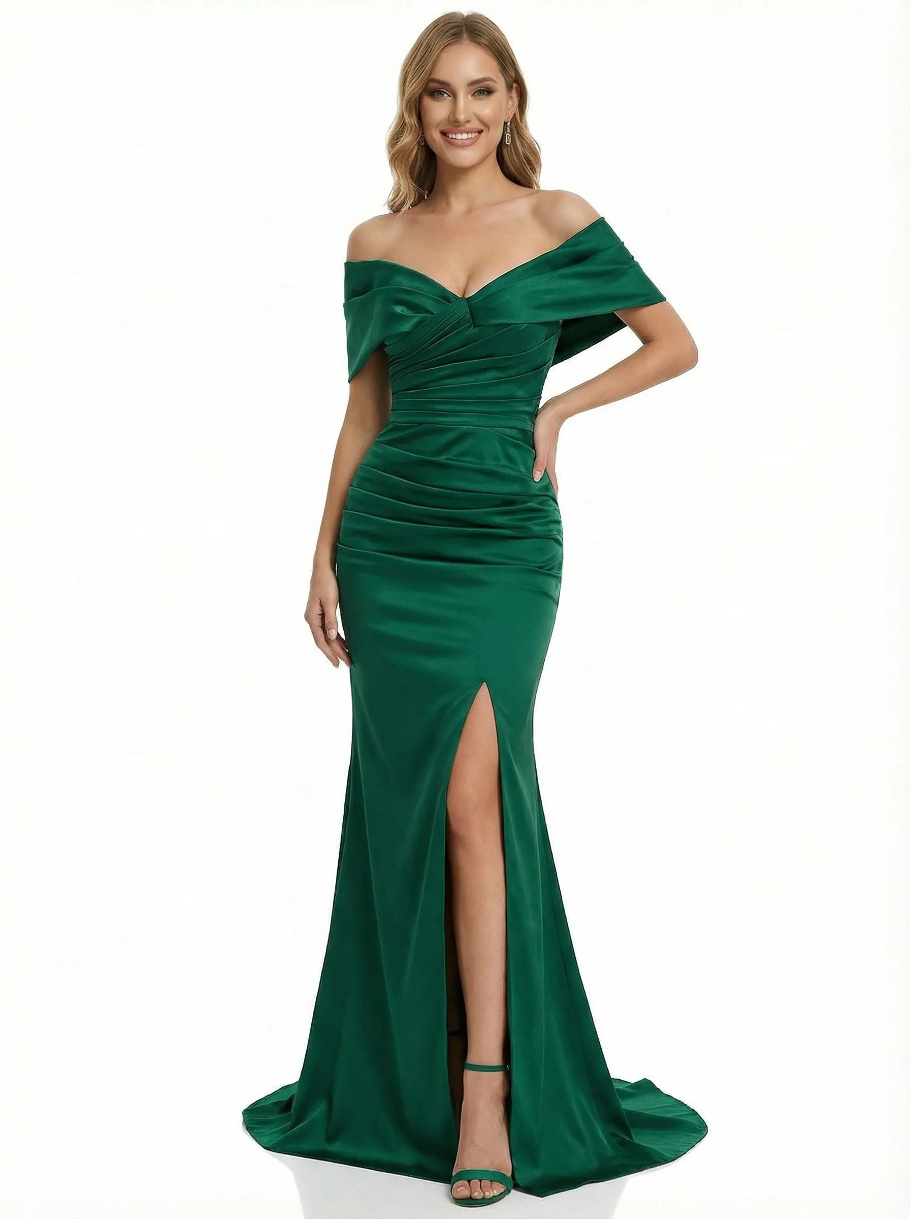 ChicSew Sexy Off the Shoulder Floor Length Ruched Mermaid Prom Gown Slit sold by ChicSew
