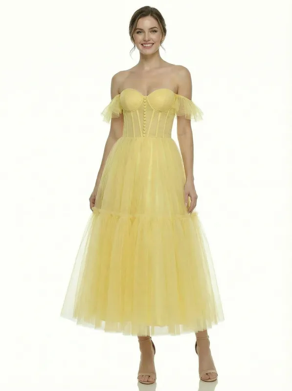 ChicSew Sweet Off The Shoulder Boning Lace A-Line Ankle-Length Formal Prom Dress sold by ChicSew