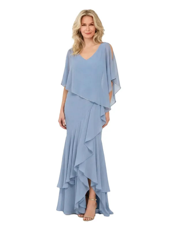 Pretty Ruffle Mother of the Groom Gown Chiffon V-Neck Cold Shoulder Maxi Dress sold by ChicSew