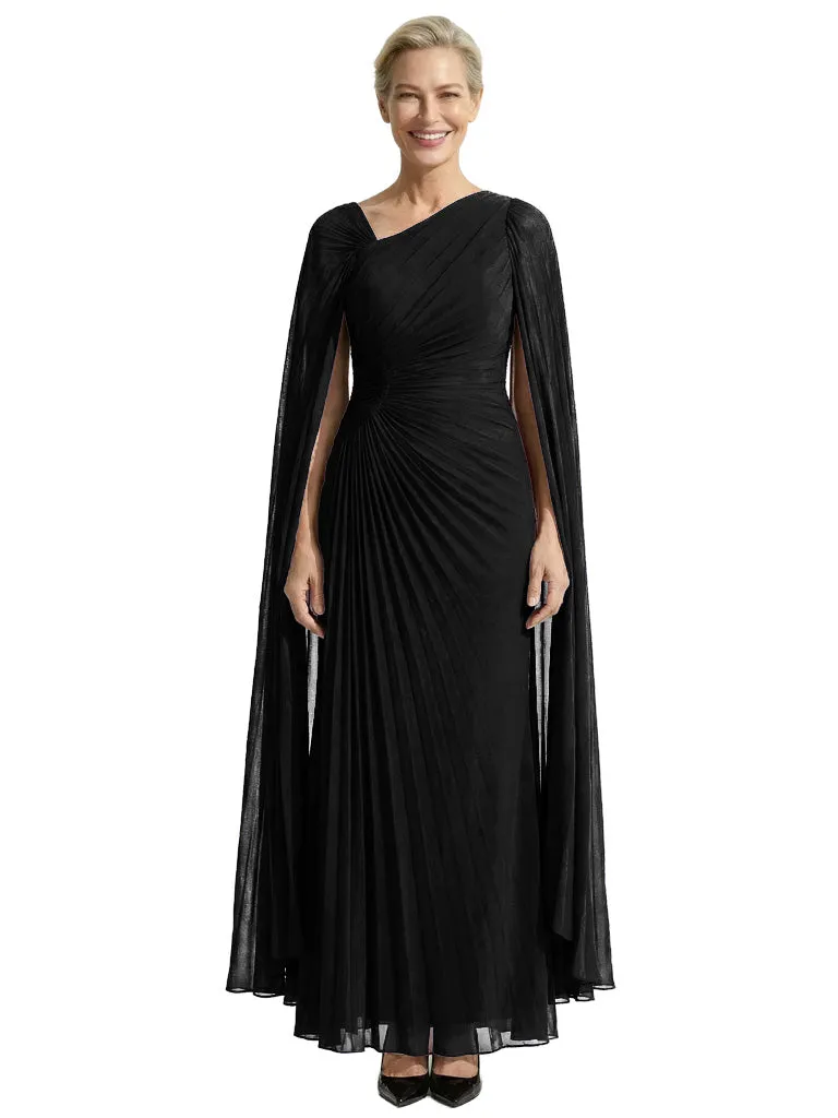 Elegant Asymmetrical Neck Mother of the Bride Gown with Floor Length Cape Sleeves Chiffon Dress sold by ChicSew product image thumbnail 3