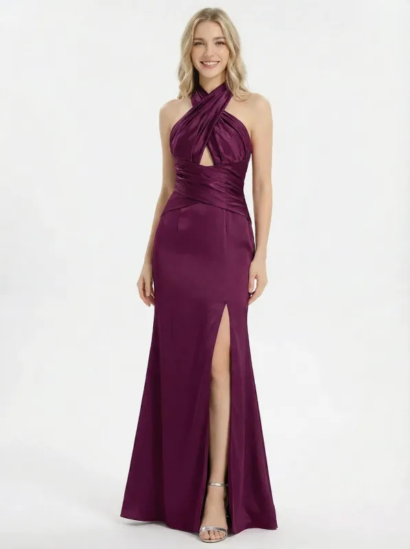 Beautiful Halter Neck Bow-knot Satin Gown Sexy Long Prom Dress sold by ChicSew