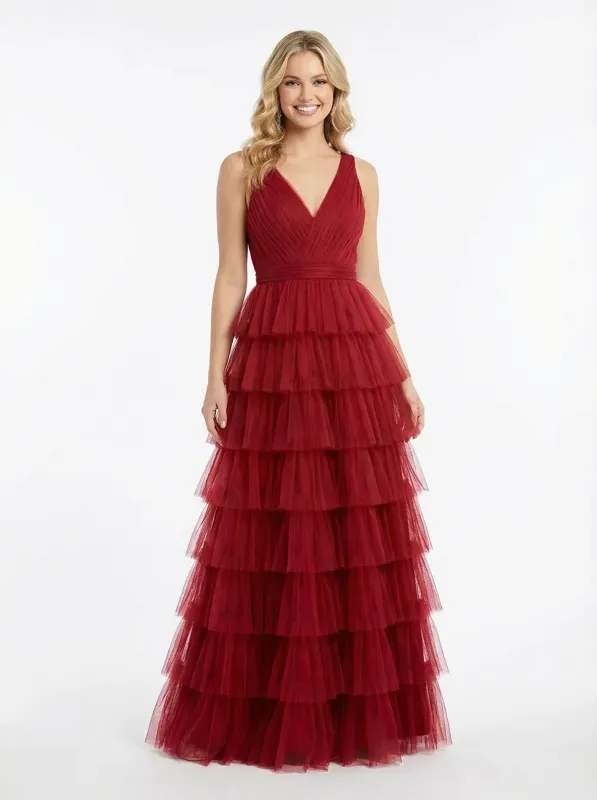Stunning V-Neck Multi-Layered Ruffle Tulle Prom Dress Fancy Formal Event Gown sold by ChicSew