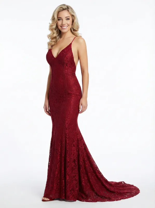 Sexy Deep V-neck Spaghetti Straps Lace Mermaid Long Prom Dresses sold by ChicSew