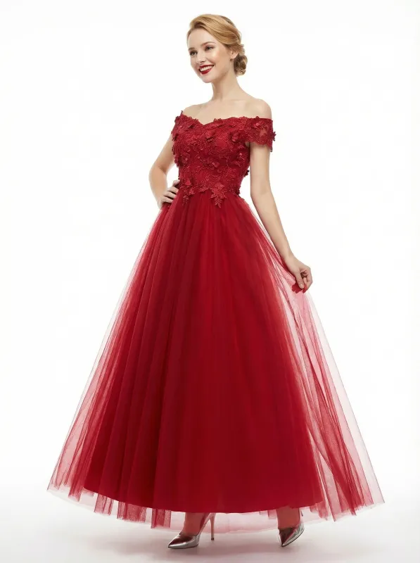 Elegant Off The Shoulder A-line Long Tulle Party Prom Dresses sold by ChicSew