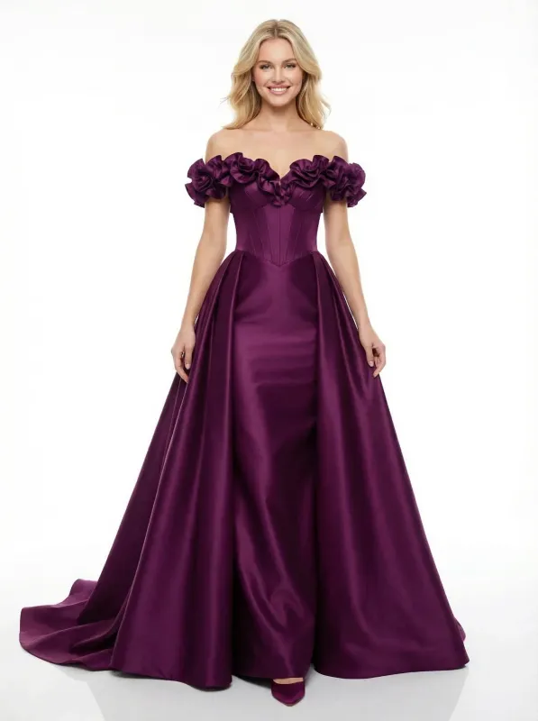 ChicSew Fancy Satin Boning Off Shoulder Satin Party Prom Dresses sold by ChicSew