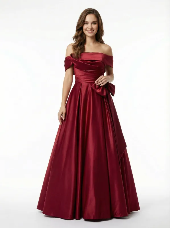 Classy Off The Shoulder A-Line Prom Dress Elegant Satin Floor Length Formal Evening Gown sold by ChicSew