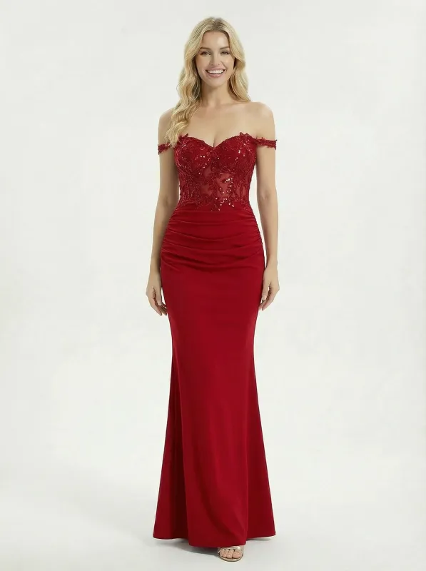 Sexy Mermaid Lace Beaded Long Crepe Night Prom Dresses sold by ChicSew