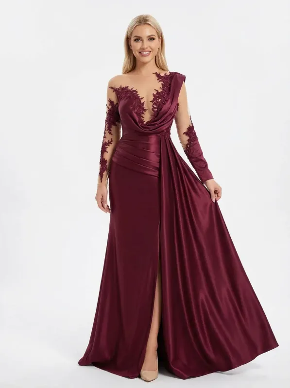 ChicSew Gorgeous Asymmetrical Lace Beaded Mermaid Long Sleeve Prom Dresses With Waist Drape sold by ChicSew