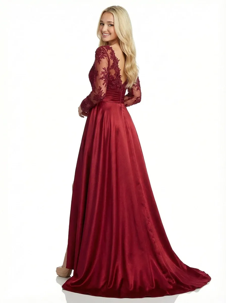 ChicSew Gorgeous Asymmetrical Lace Beaded Mermaid Long Sleeve Prom Dresses With Waist Drape sold by ChicSew product image thumbnail 3