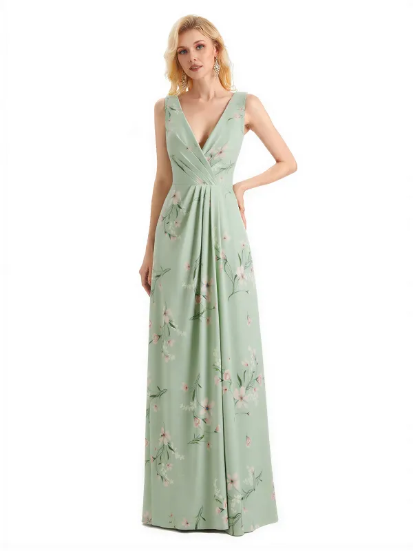 Beautiful V-Neck Mermaid Floral Satin Maxi Floral Formal Dresses For Women sold by ChicSew