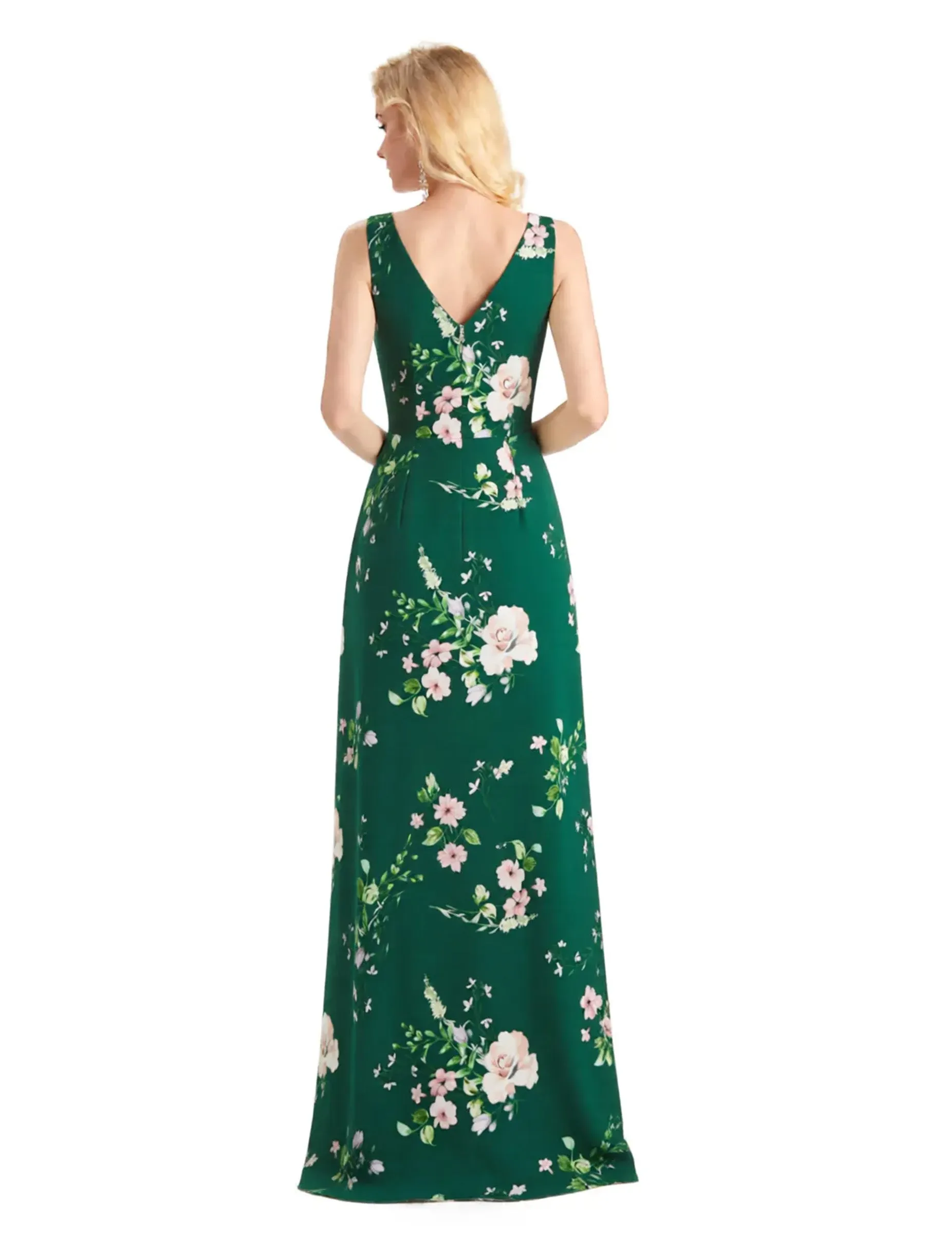 Beautiful V-Neck Mermaid Floral Satin Maxi Floral Formal Dresses For Women sold by ChicSew product image thumbnail 2