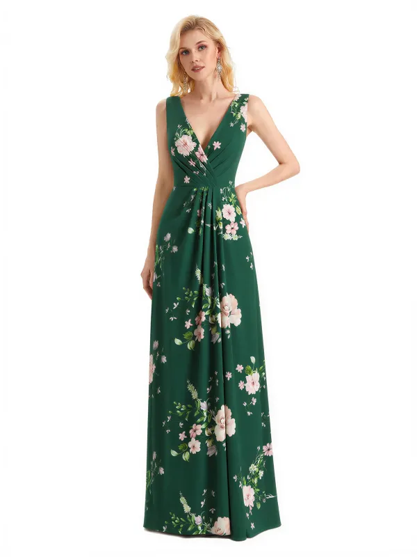 Beautiful V-Neck Mermaid Floral Satin Maxi Floral Formal Dresses For Women made by ChicSew