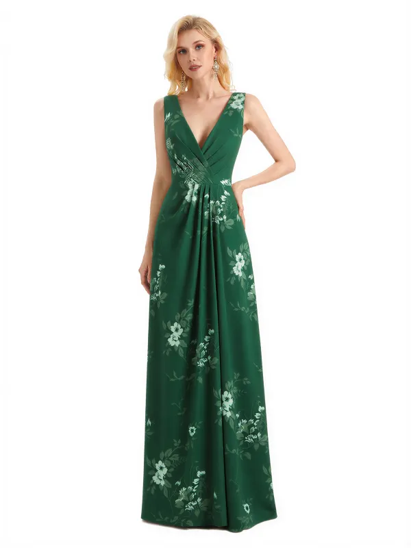 Beautiful V-Neck Mermaid Floral Satin Maxi Floral Formal Dresses For Women sold by ChicSew