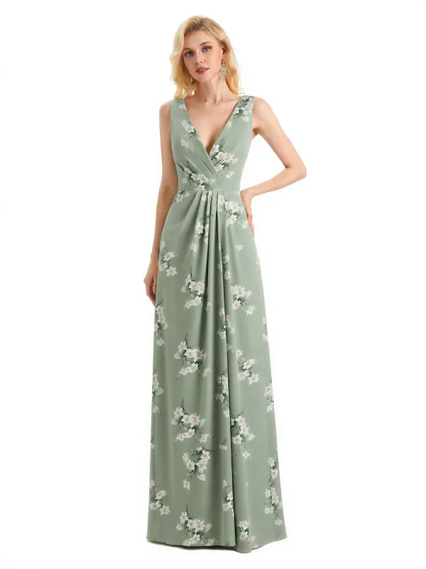 Beautiful V-Neck Mermaid Floral Satin Maxi Floral Formal Dresses For Women sold by ChicSew