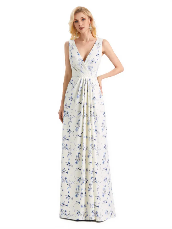 Beautiful V-Neck Mermaid Floral Satin Maxi Floral Formal Dresses For Women sold by ChicSew