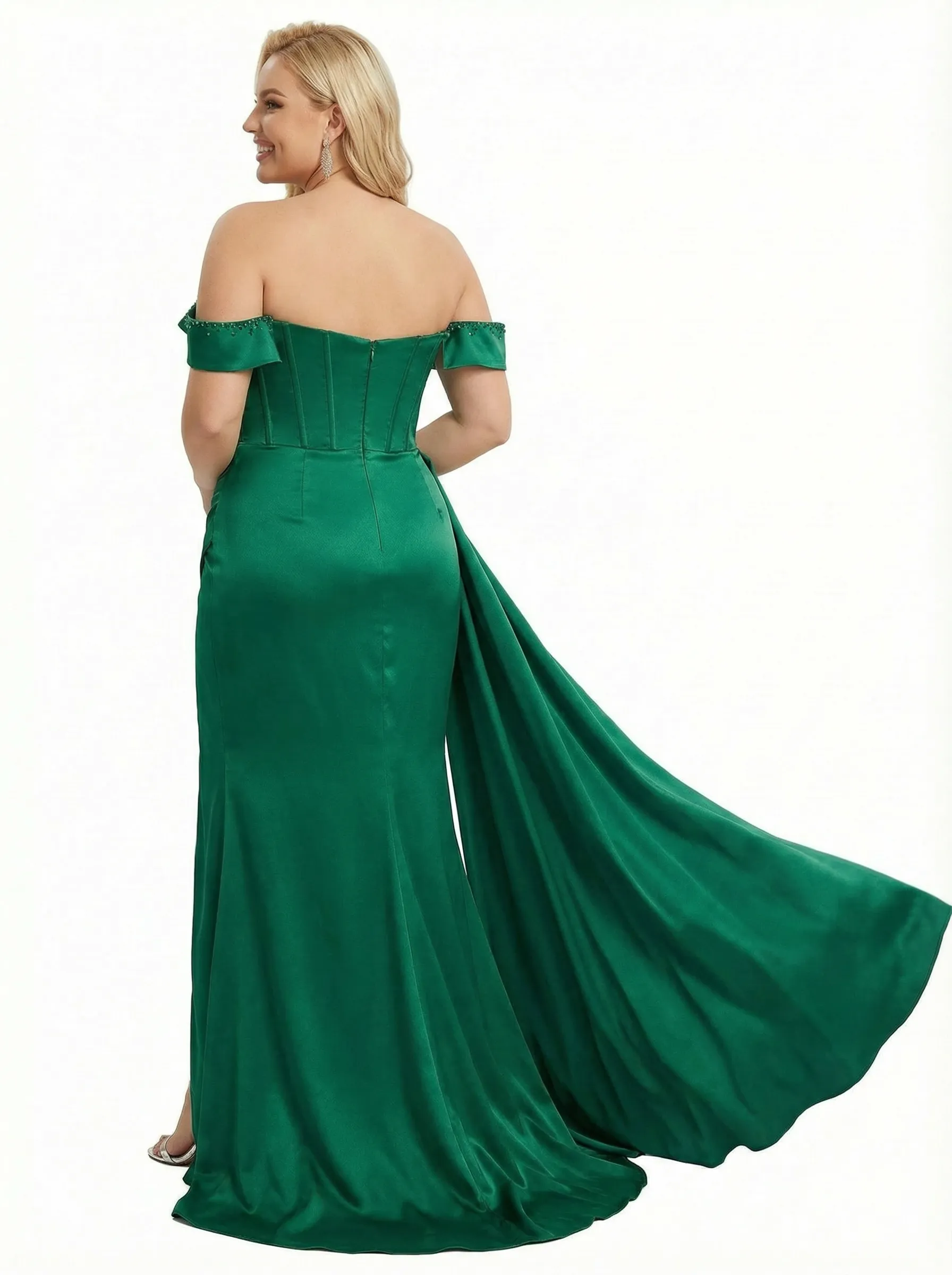 ChicSew Sexy Off The Shoulder Beaded Mermaid Satin Prom Dresses with Slit sold by ChicSew product image thumbnail 2