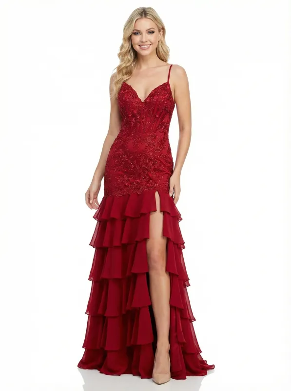 Beautiful Off The Shoulder Ruffle Lace Beaded Evening Dresses For Women sold by ChicSew