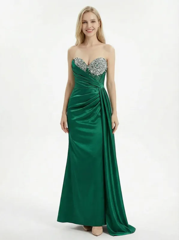Sexy Soft Satin Sweetheart Unique Beaded Rhinestone Long Mermaid Prom Dresses sold by ChicSew