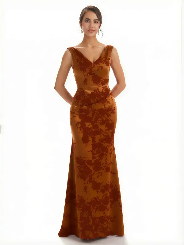 Trendy V-Neck Mermaid Floral Satin Maxi Floral Formal Evening Dresses For Women sold by ChicSew