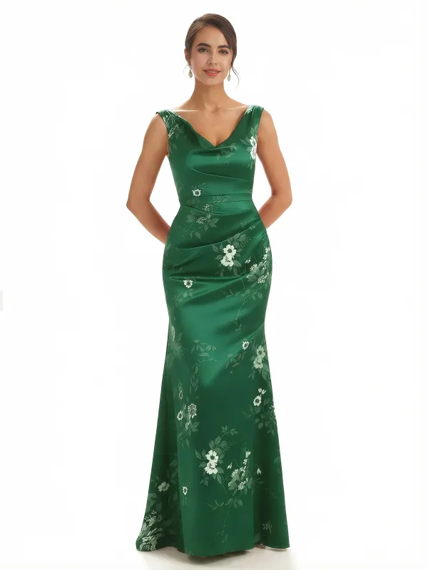Trendy V-Neck Mermaid Floral Satin Maxi Floral Formal Evening Dresses For Women sold by ChicSew