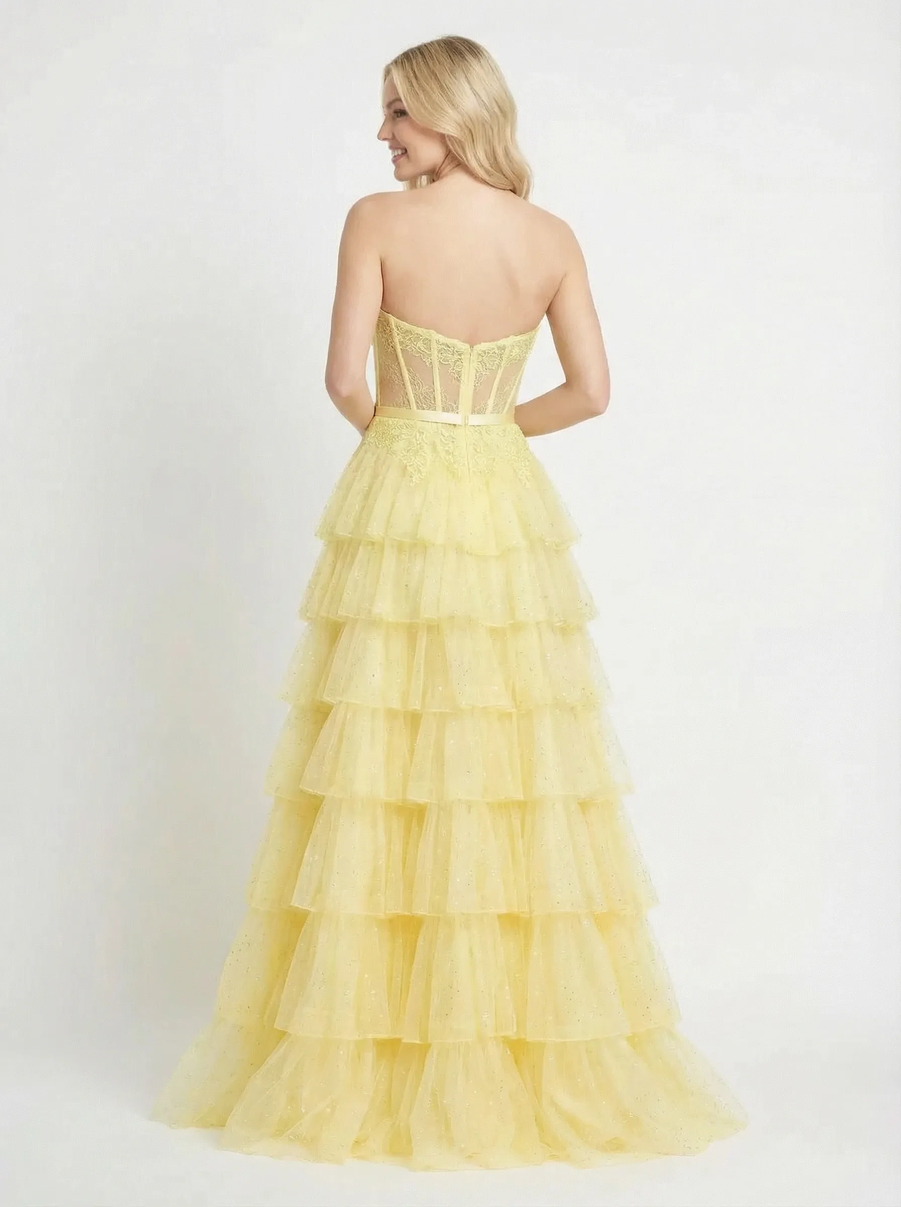 Strapless Sweetheart Corset Ruffle Tulle Ball Gown Prom Dresses sold by ChicSew product image thumbnail 3