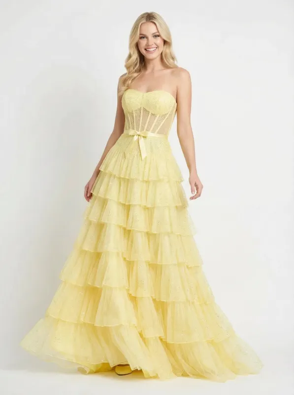 Strapless Sweetheart Corset Ruffle Tulle Ball Gown Prom Dresses sold by ChicSew