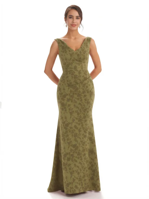 Trendy V-Neck Mermaid Floral Satin Maxi Floral Formal Evening Dresses For Women sold by ChicSew