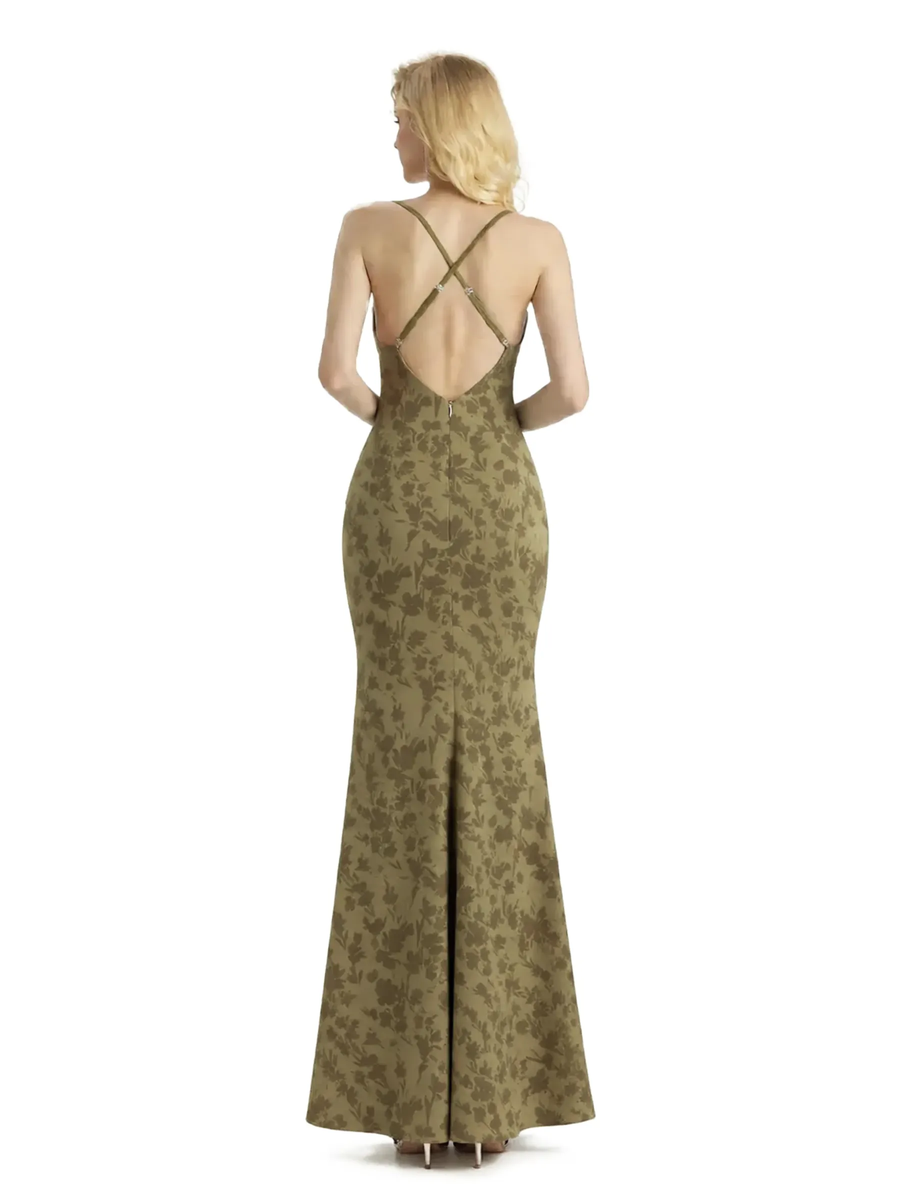 Sexy Jewel Spaghetti Straps Mermaid Long Satin Floral Formal Dresses For Women sold by ChicSew product image thumbnail 2