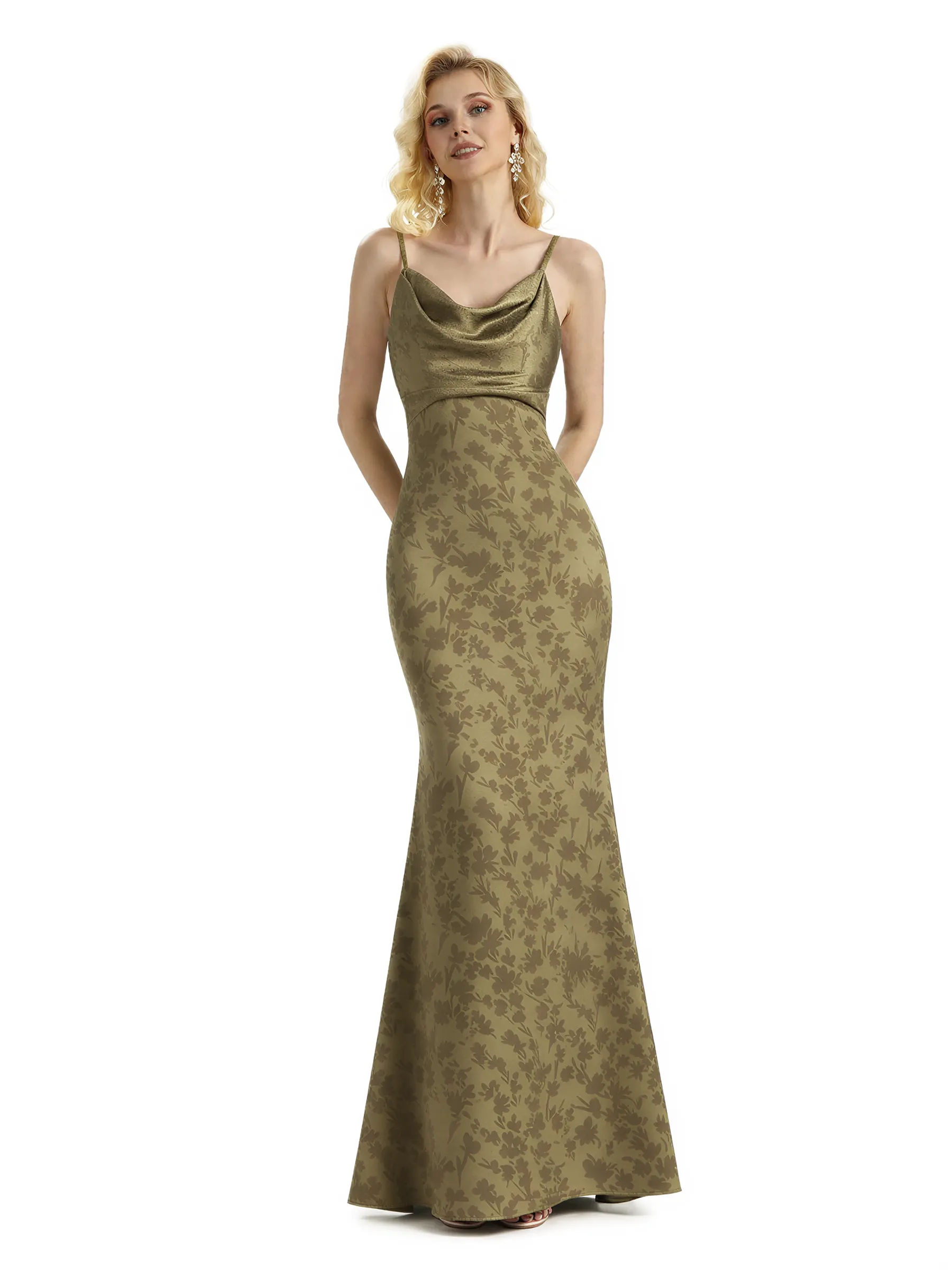 Sexy Jewel Spaghetti Straps Mermaid Long Satin Floral Formal Dresses For Women sold by ChicSew