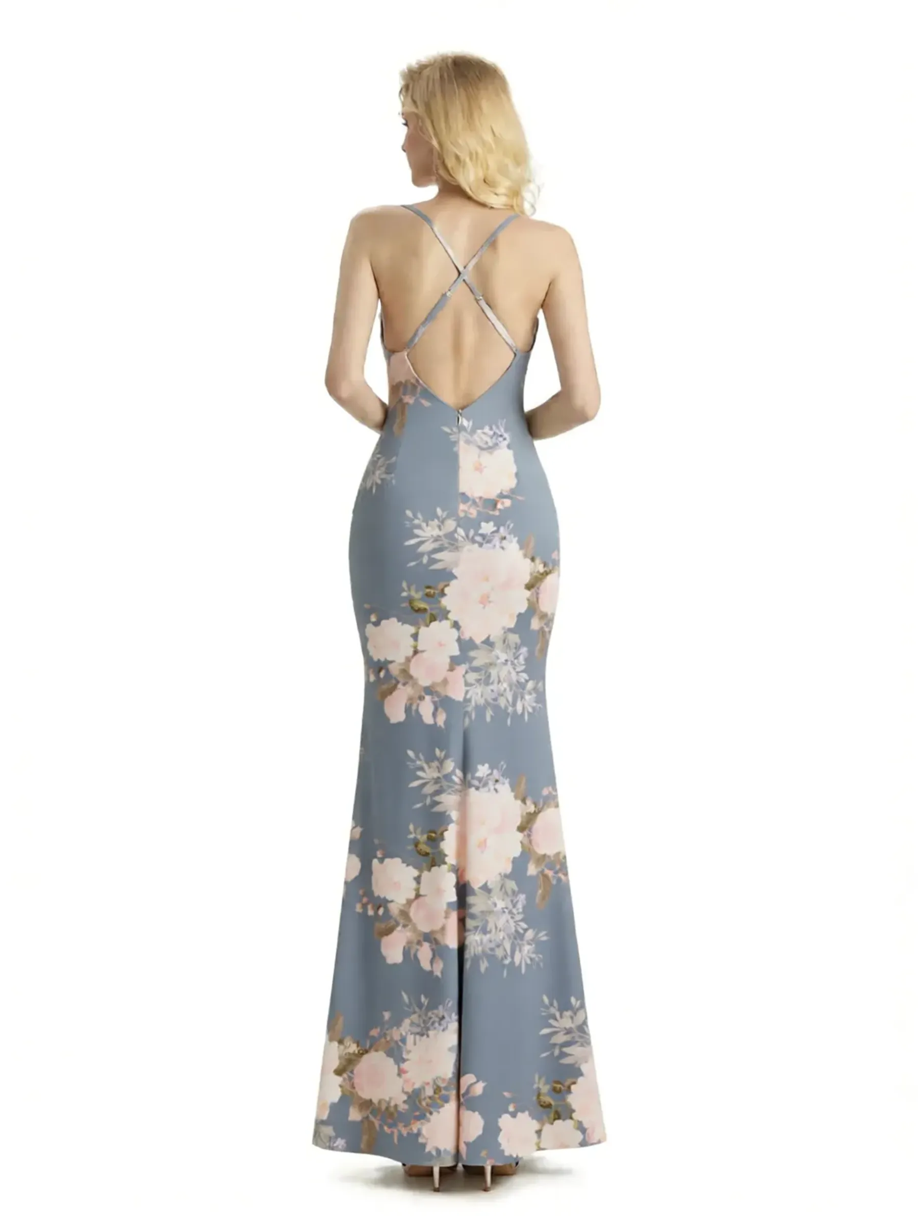 Sexy Jewel Spaghetti Straps Mermaid Long Satin Floral Formal Dresses For Women sold by ChicSew product image thumbnail 2