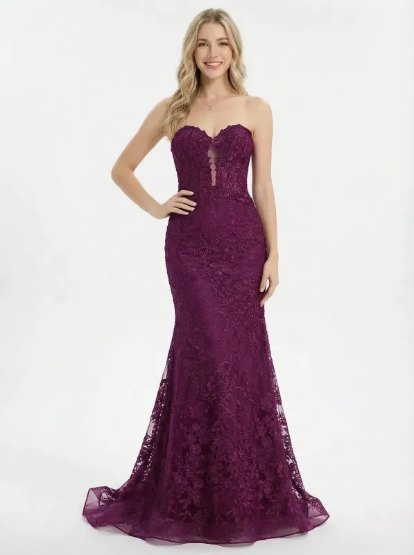 Sexy Strapless Sweetheart Lace Mermaid Formal Evening Gown sold by ChicSew