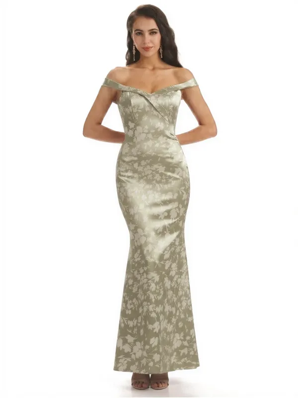 Simple Off Shoulder Mermaid Floral Satin Maxi Floral Formal Dresses For Women sold by ChicSew