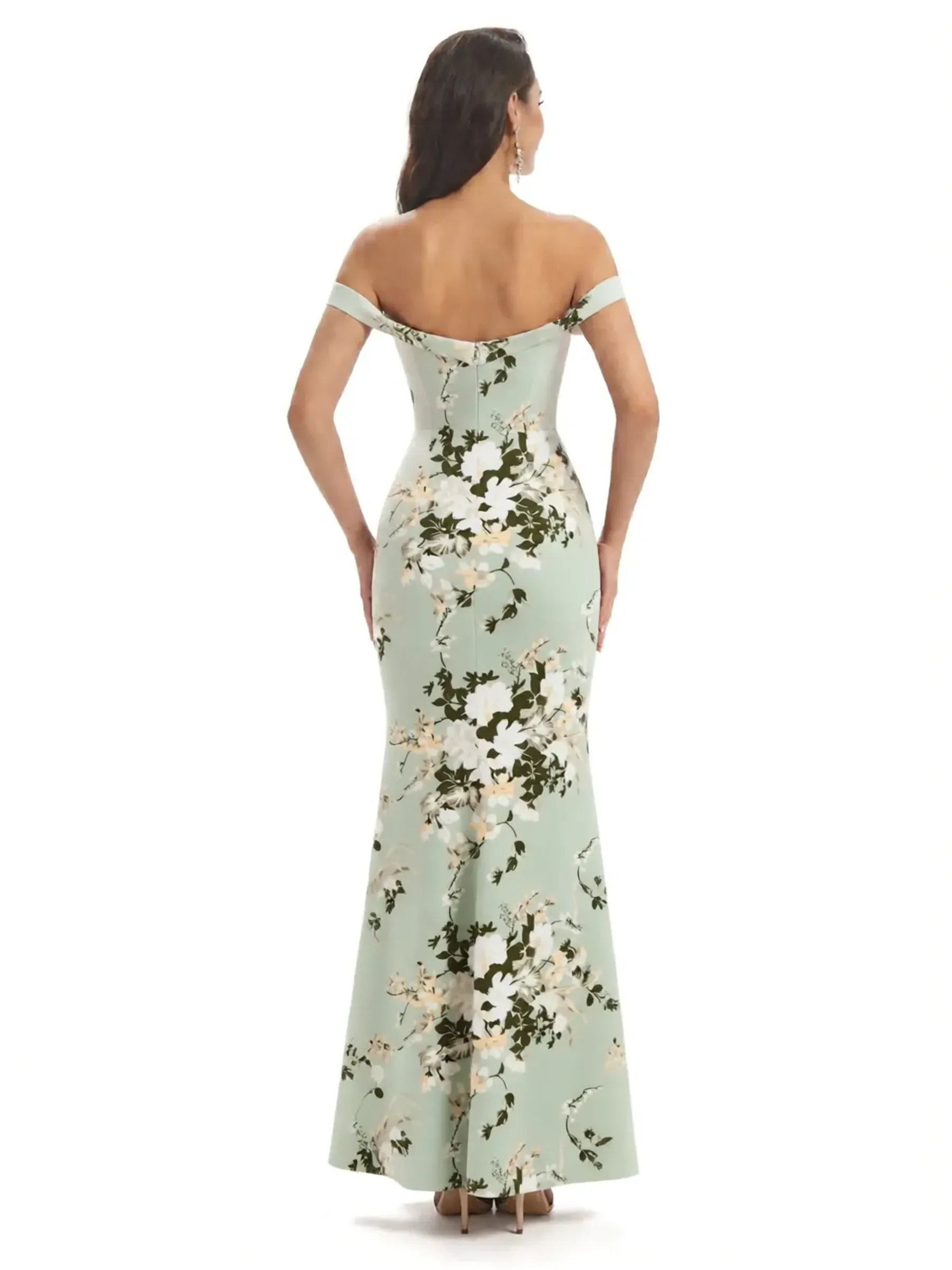 Simple Off Shoulder Mermaid Floral Satin Maxi Floral Formal Dresses For Women sold by ChicSew product image thumbnail 2