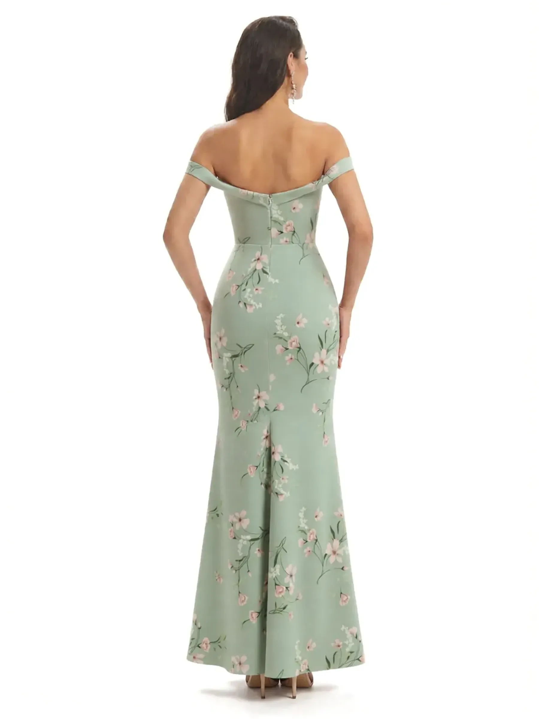 Simple Off Shoulder Mermaid Floral Satin Maxi Floral Formal Dresses For Women sold by ChicSew product image thumbnail 2