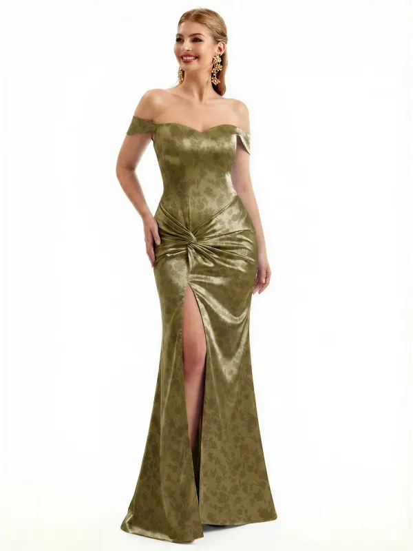 Beautiful Off Shoulder Side Slit Mermaid Floral Satin Maxi Floral Formal Dresses For Women sold by ChicSew