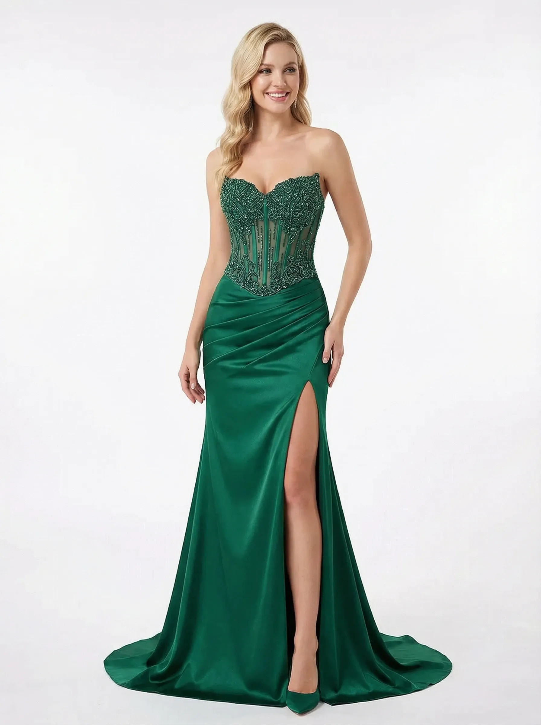 Unique Lace Cut Out Corset Sweetheart Mermaid Satin Long Party Prom Dresses sold by ChicSew