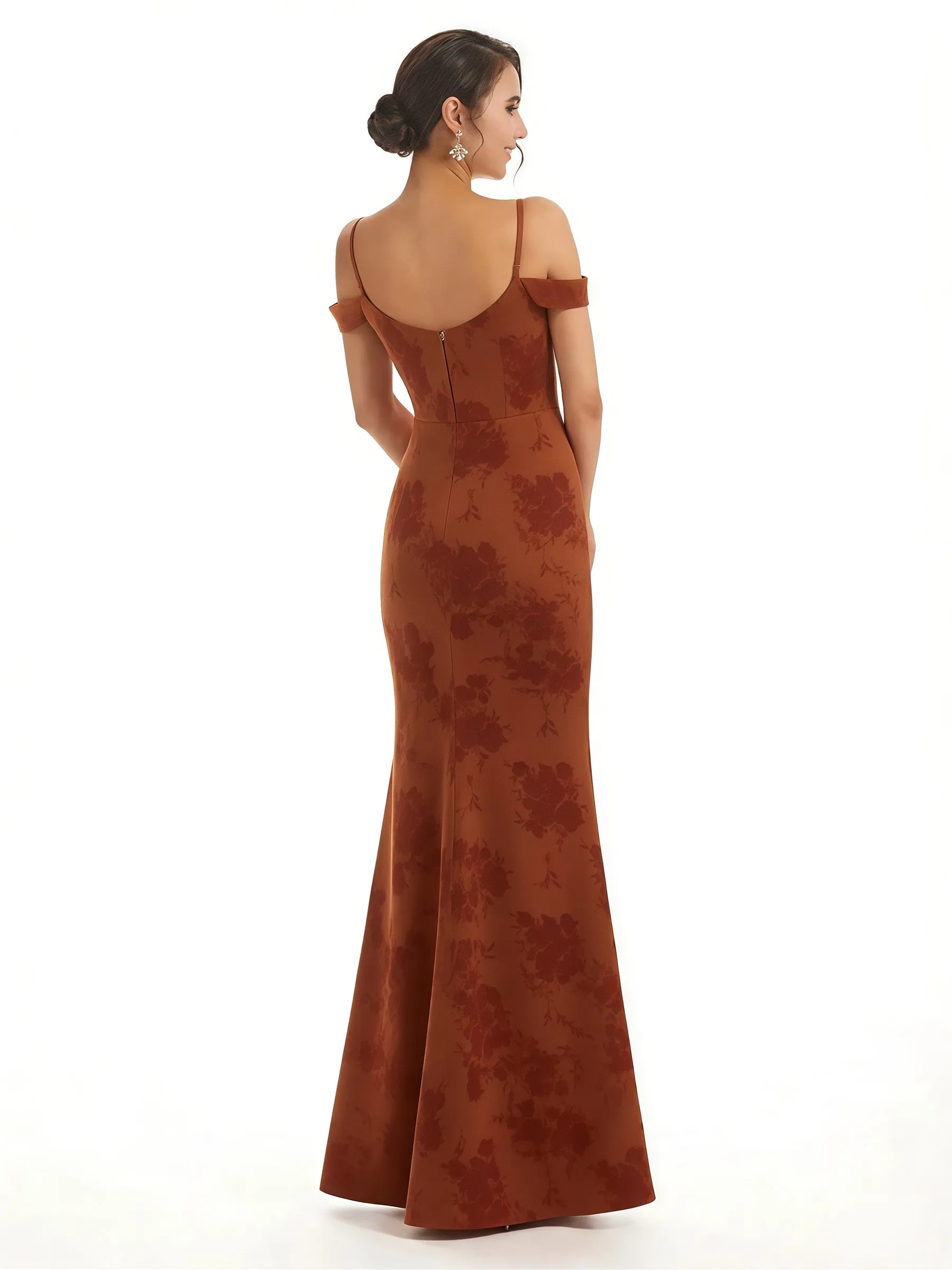 Trendy Cold Shoulder Side Slit Mermaid Floral Satin Maxi Floral Formal Dresses For Ladies sold by ChicSew product image thumbnail 2